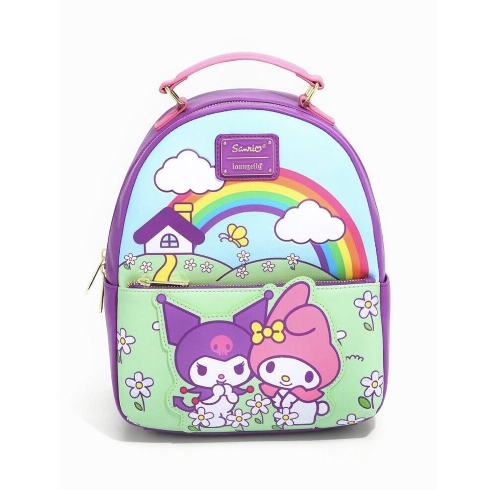 Loungefly Kuromi My Melody Mini Backpack Rainbow House Floral Bag NWT Sanrio